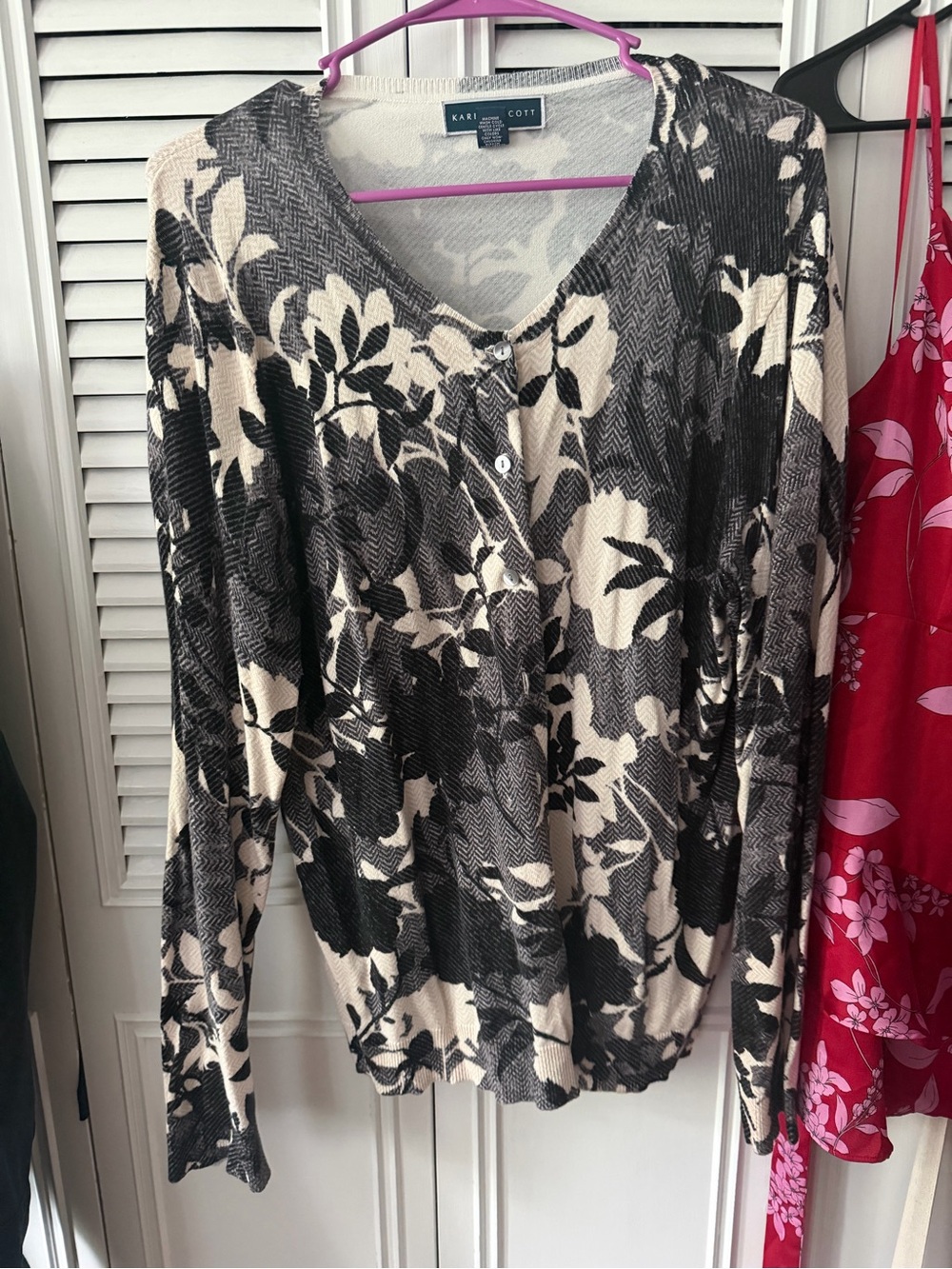 Karen Scott Black & Cream Floral V-Neck Cardigan